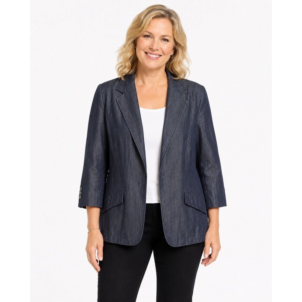Coldwater Creek Womens Size 18W Denim Blazer Dark Wash Stretch 3/4 Sleeve Jacket